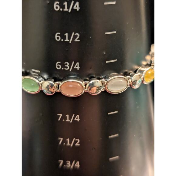 Signed PD Premier Designs Multicolor Pastel Moonglow Cab Silver Tone Bracelet - Picture 5 of 5